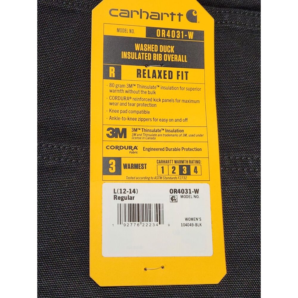 Carhartt Women’s Washed Duck Insulated Bib Overalls Black Large - Picture 4 of 9